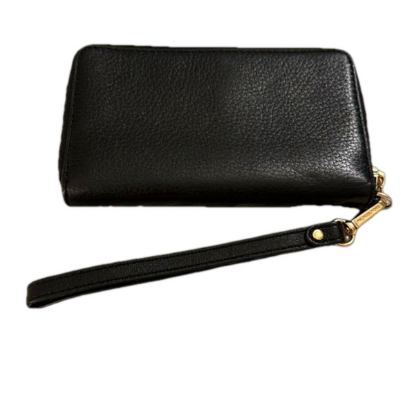 MICHAEL KORS Jet Set Travel Black Leather Logo Smartphone Wallet Wristlet Zip - Picture 3 of 6